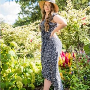 Grecerlle Blue Floral High Low Wrap Dress sz Med